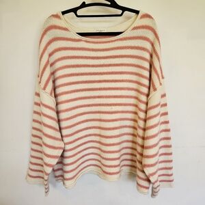 Promesa Oversized Striped Sweater Women’s Large Peachy Red White Cozy Knit